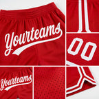Custom Red White Authentic Throwback Basketball Shorts detail