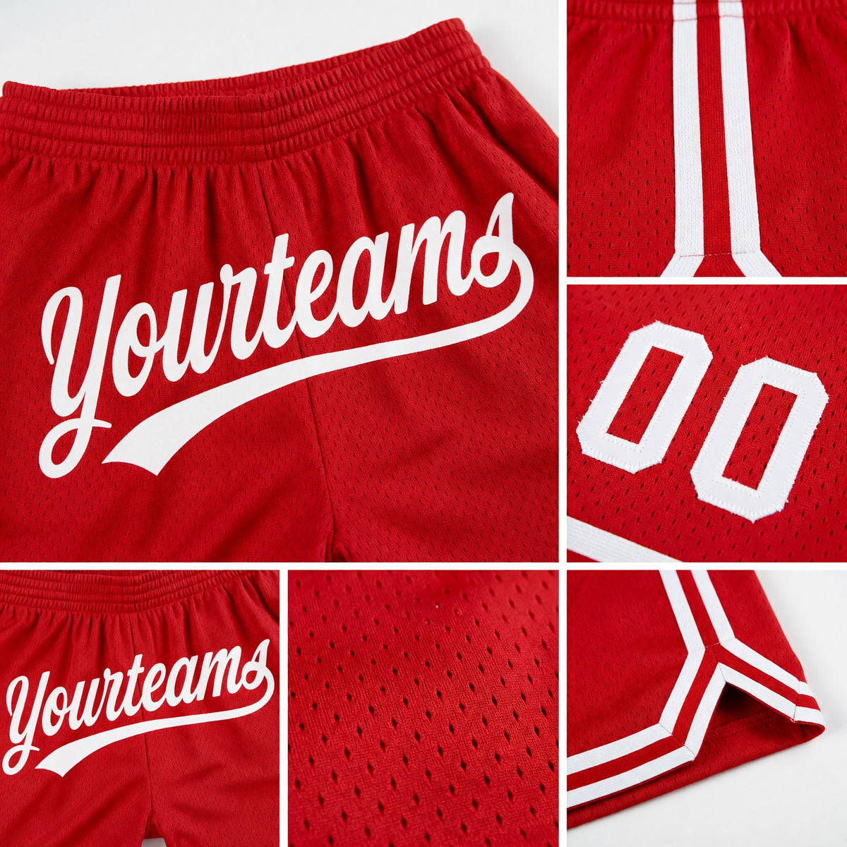 Custom Red White Authentic Throwback Basketball Shorts detail
