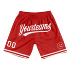 Custom Red White Authentic Throwback Basketball Shorts photo 1