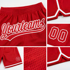 Custom Red White Authentic Throwback Basketball Shorts detail