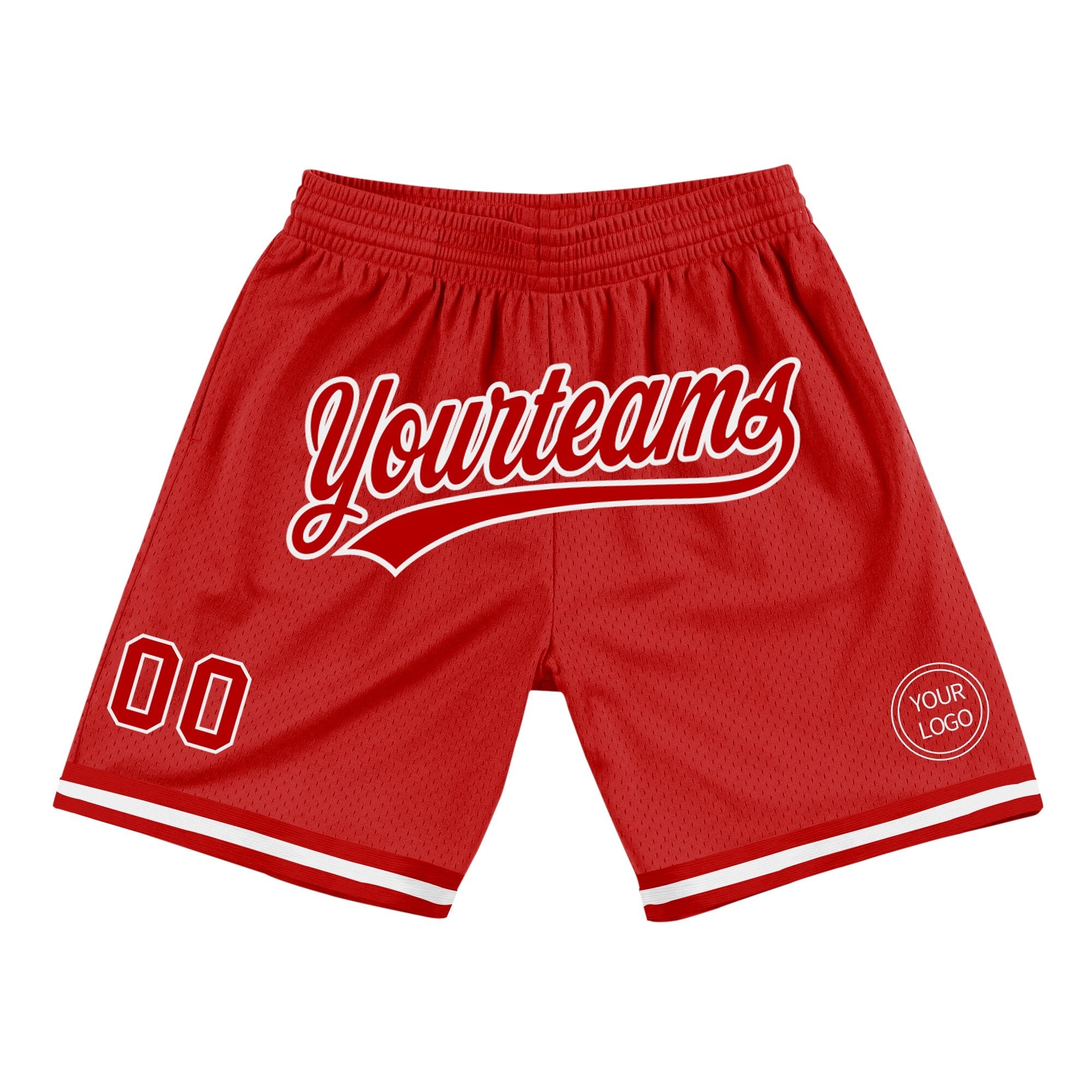 Custom Red White Authentic Throwback Basketball Shorts photo 1