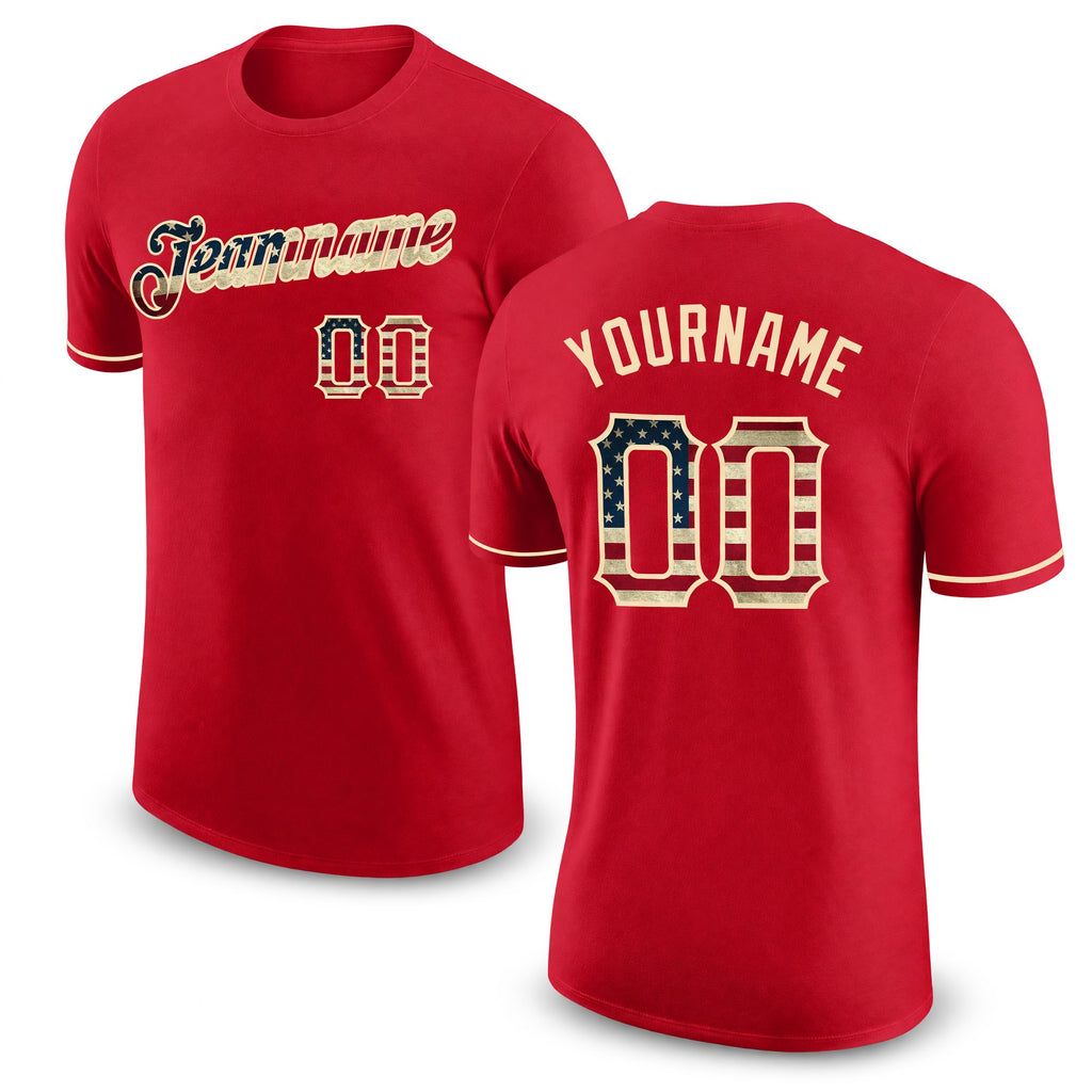 Custom Red Vintage USA Flag-City Cream Performance T-Shirt