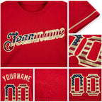 Custom Red Vintage USA Flag-City Cream Performance T-Shirt detail