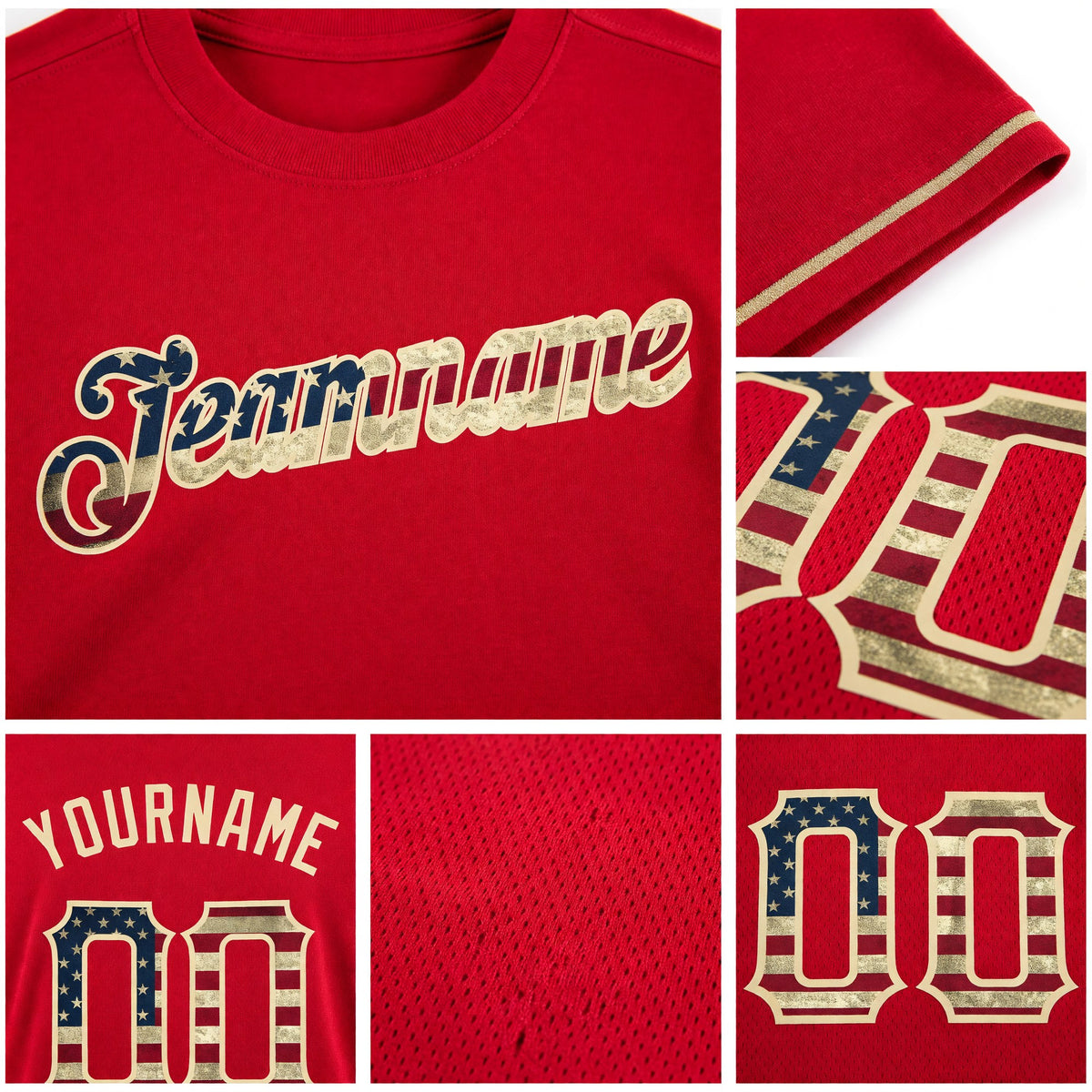 Custom Red Vintage USA Flag-City Cream Performance T-Shirt detail
