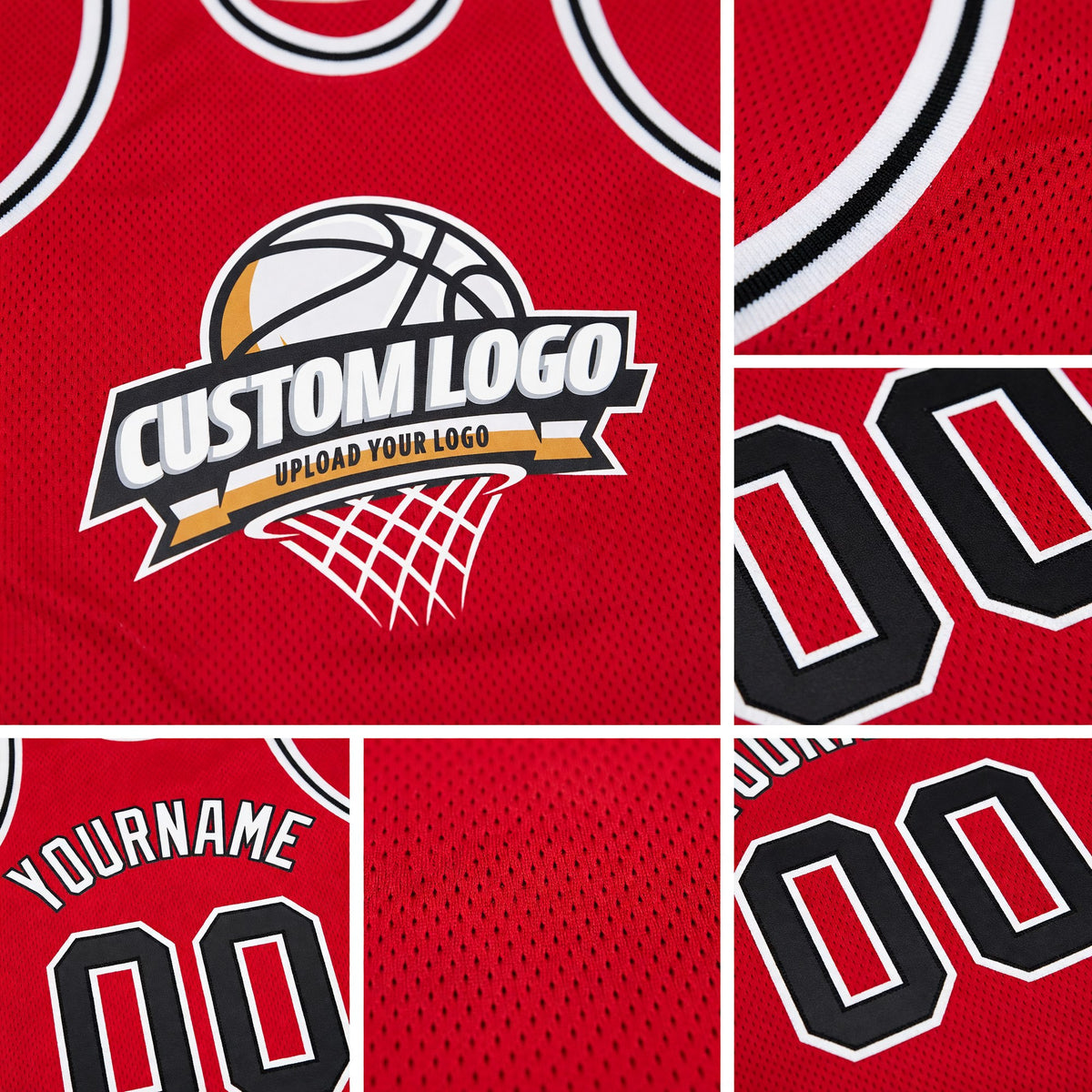 Custom Red Black-White Authentic Throwback Basketball Jersey detail