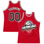 Custom Red Black-White Authentic Throwback Basketball Jersey photo 1
