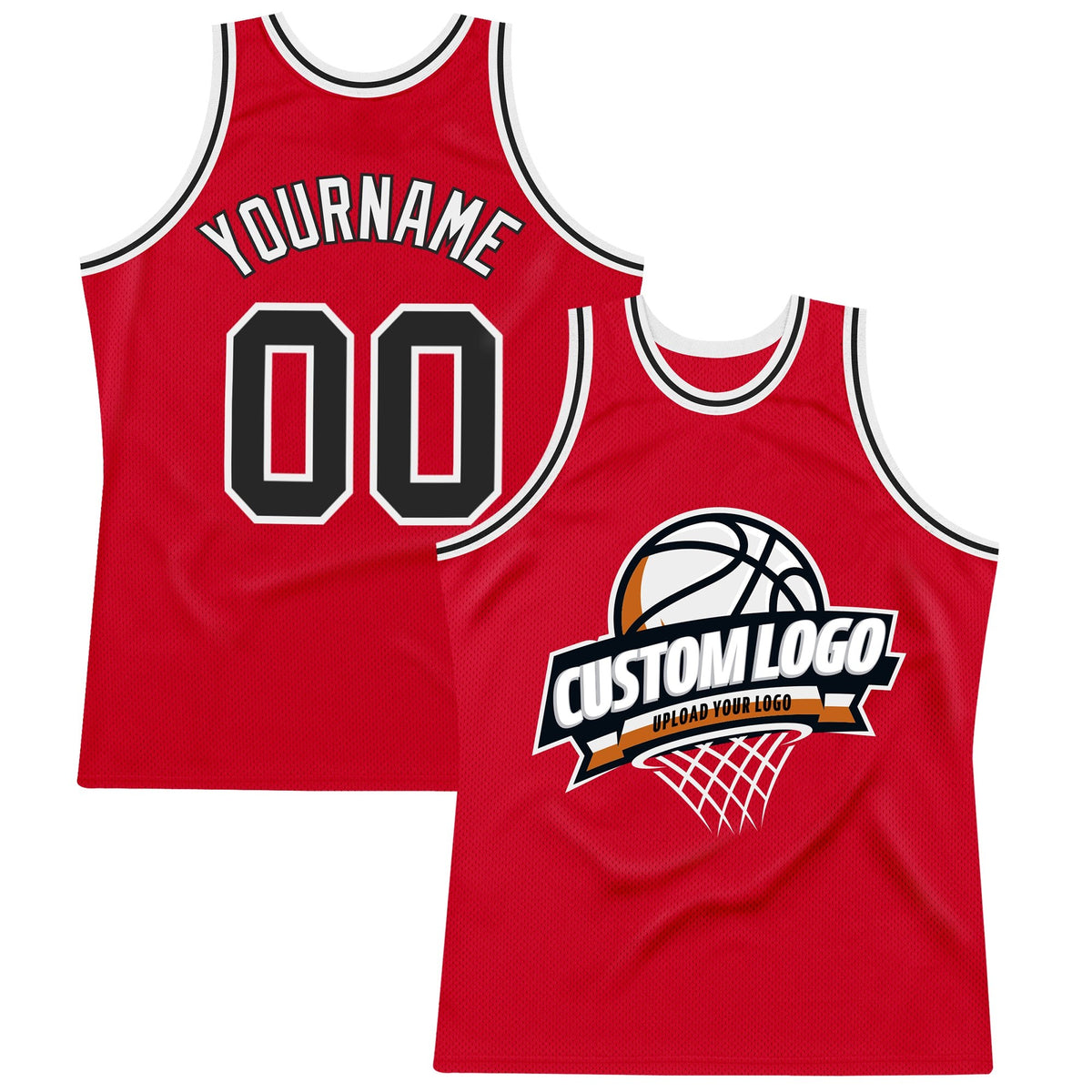 Custom Red Black-White Authentic Throwback Basketball Jersey photo 1