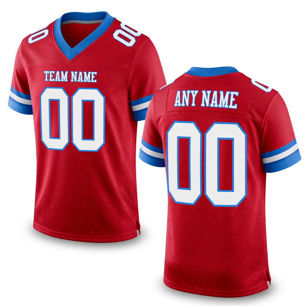Custom Red White-Powder Blue Mesh Authentic Football Jersey