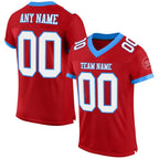 Custom Red White-Powder Blue Mesh Authentic Football Jersey photo 1