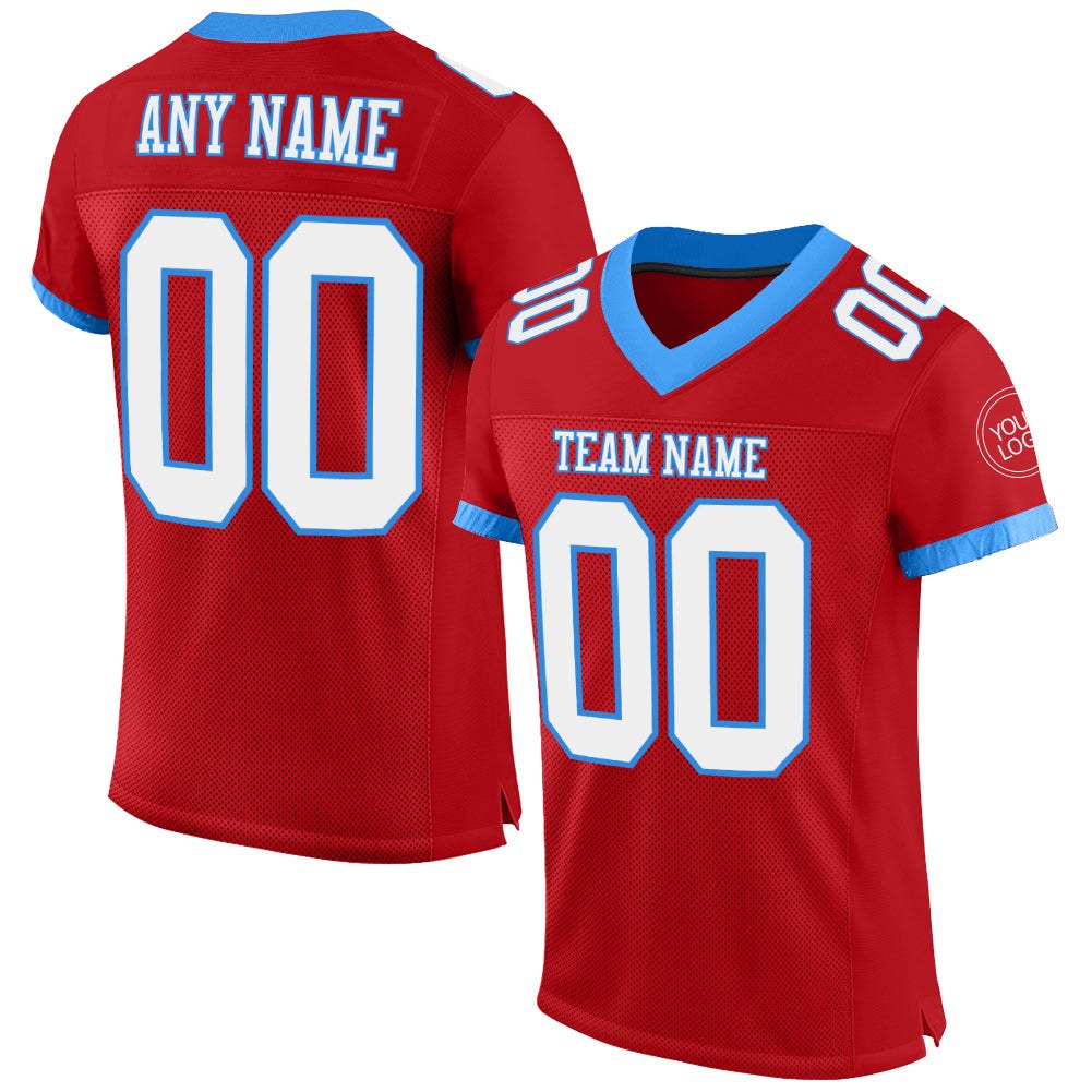 Custom Red White-Powder Blue Mesh Authentic Football Jersey photo 1