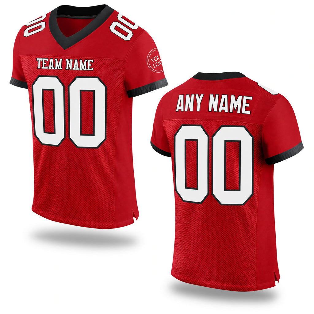 Custom Red White-Black Mesh Authentic Football Jersey