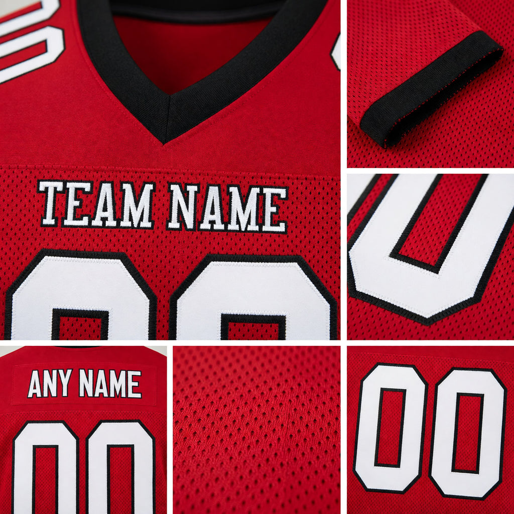 Custom Red White-Black Mesh Authentic Football Jersey detail