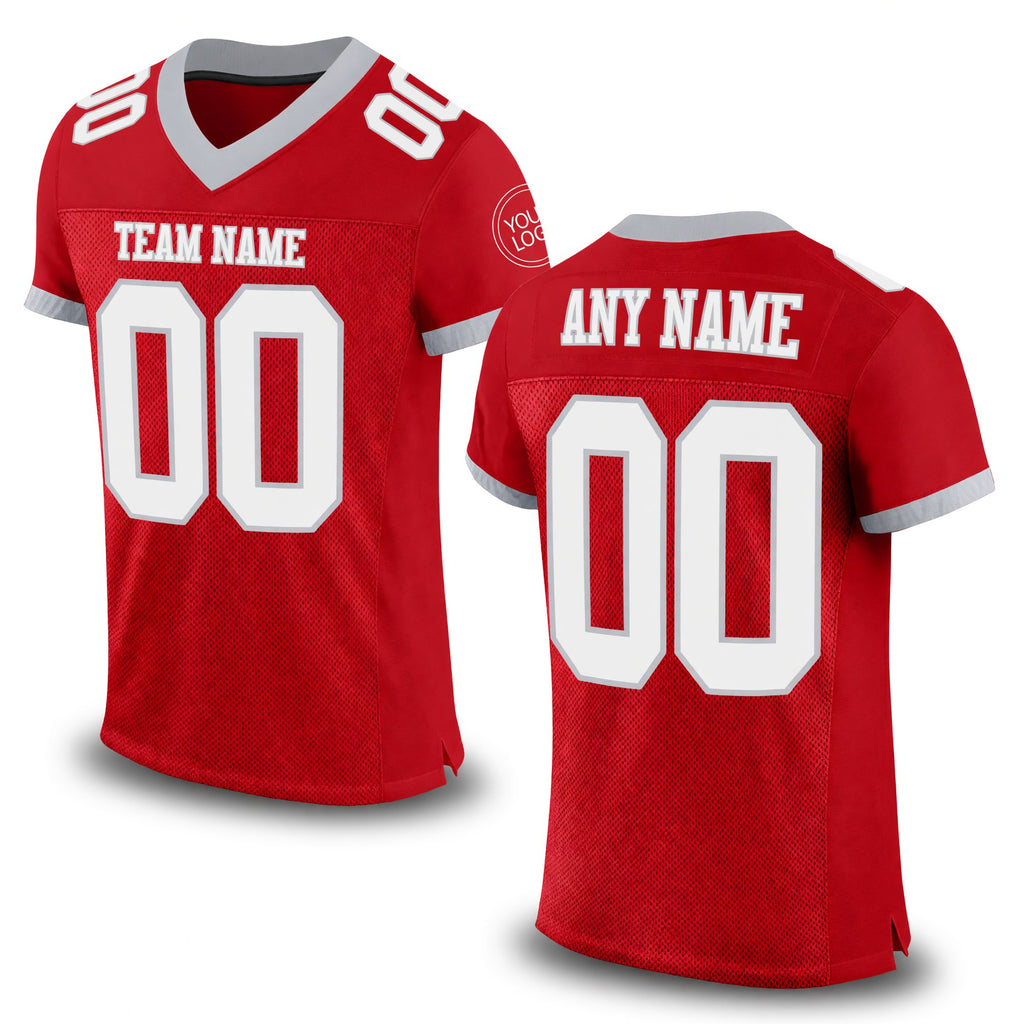 Custom Red White-Gray Mesh Authentic Football Jersey