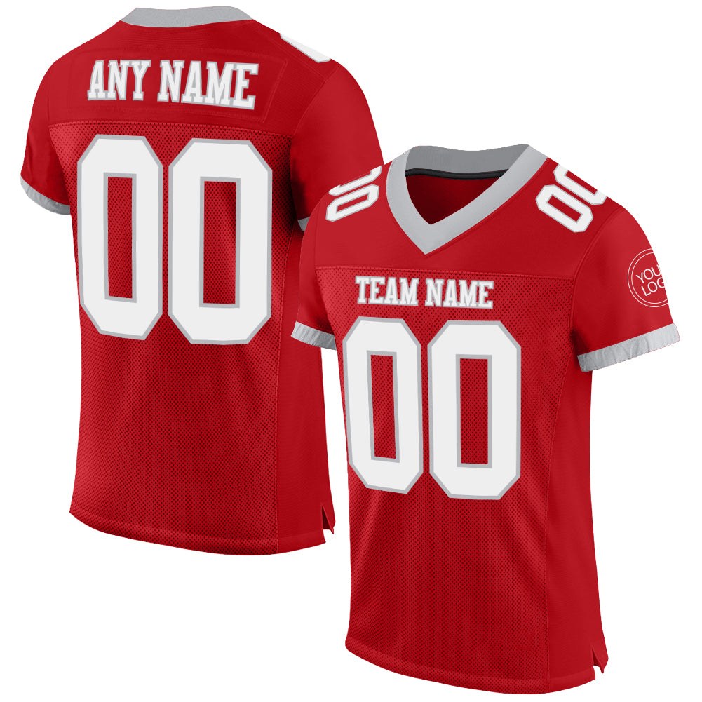 Custom Red White-Gray Mesh Authentic Football Jersey photo 1