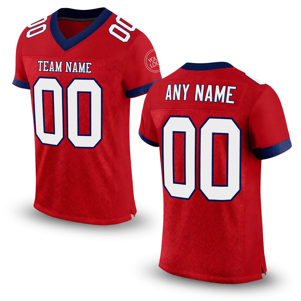 Custom Red White-Navy Mesh Authentic Football Jersey