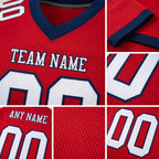 Custom Red White-Navy Mesh Authentic Football Jersey detail