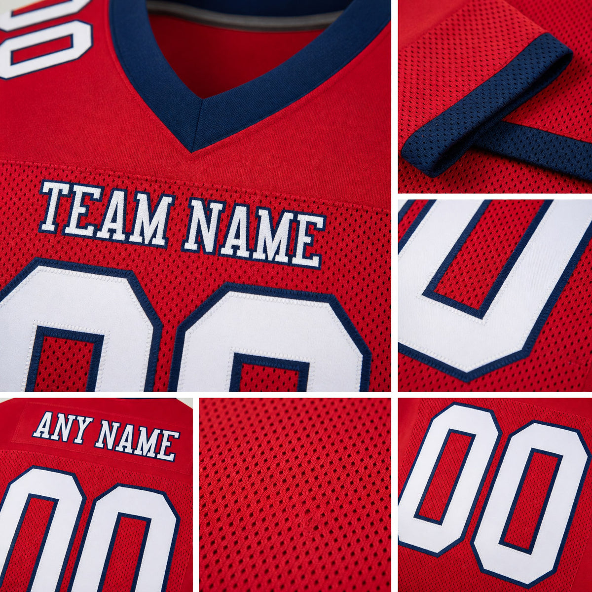 Custom Red White-Navy Mesh Authentic Football Jersey detail