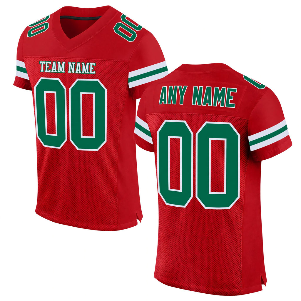 Custom Red Kelly Green-White Mesh Authentic Football Jersey