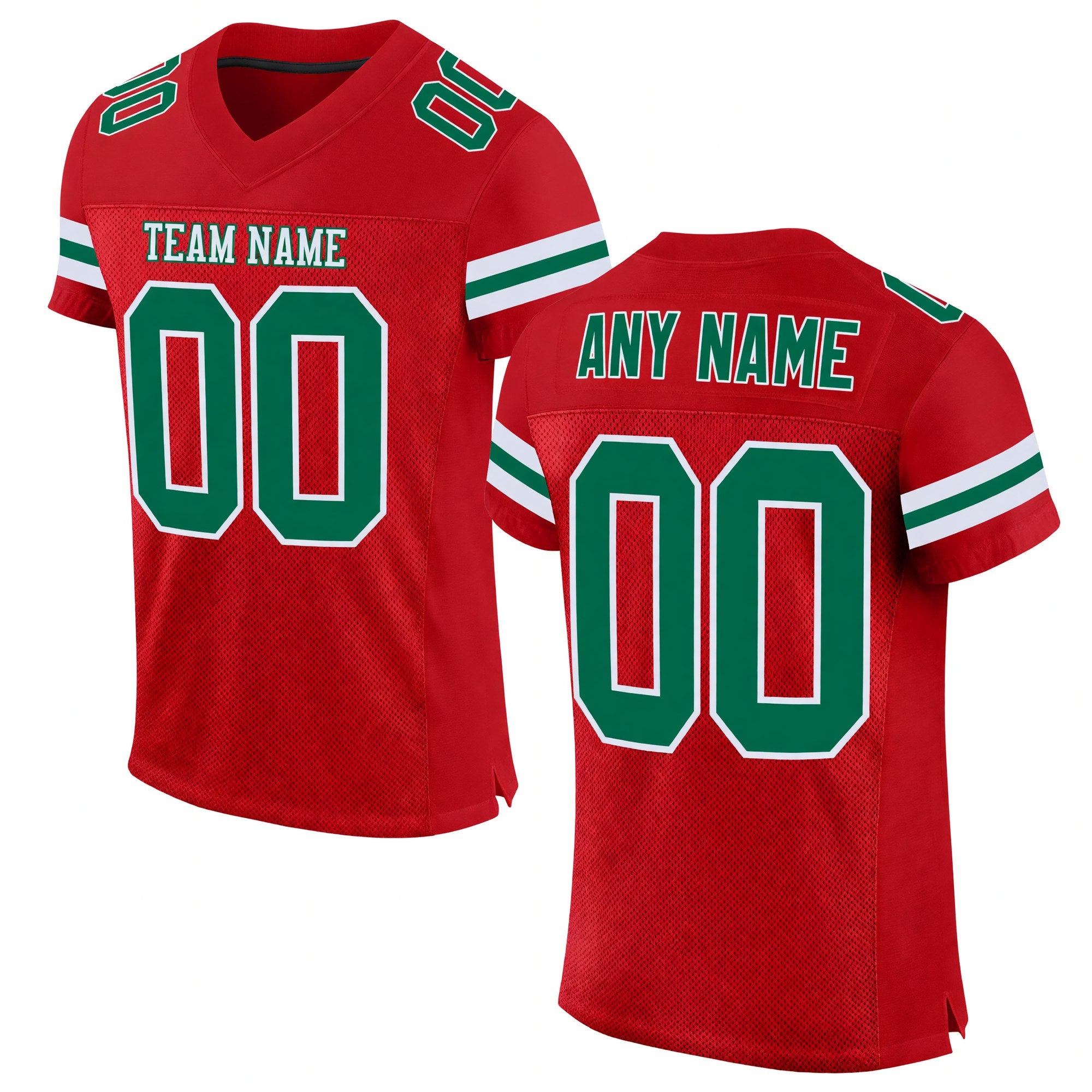 Custom Red Kelly Green-White Mesh Authentic Football Jersey