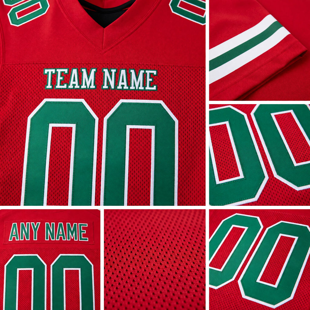 Custom Red Kelly Green-White Mesh Authentic Football Jersey detail