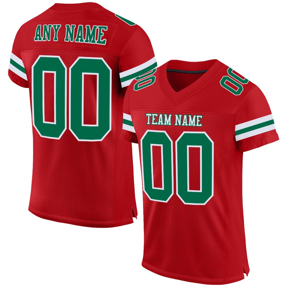 Custom Red Kelly Green-White Mesh Authentic Football Jersey photo 1