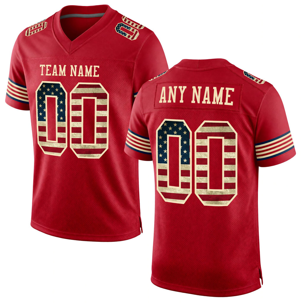 Custom Red Vintage USA Flag-City Cream Mesh Authentic Football Jersey