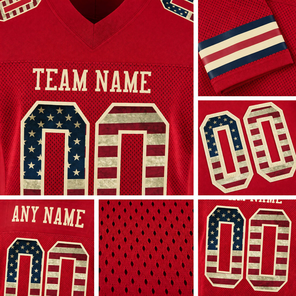 Custom Red Vintage USA Flag-City Cream Mesh Authentic Football Jersey detail