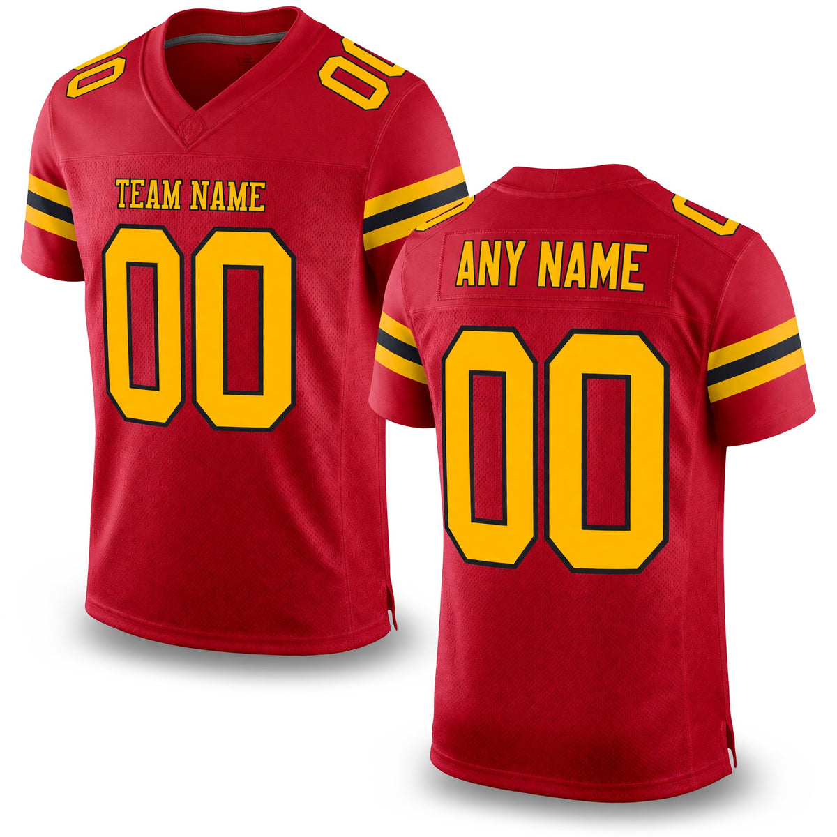 Custom Red Gold-Black Mesh Authentic Football Jersey