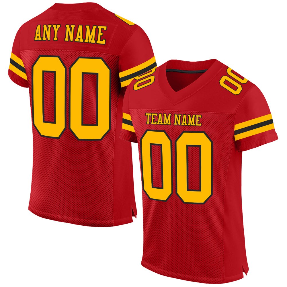 Custom Red Gold-Black Mesh Authentic Football Jersey photo 1