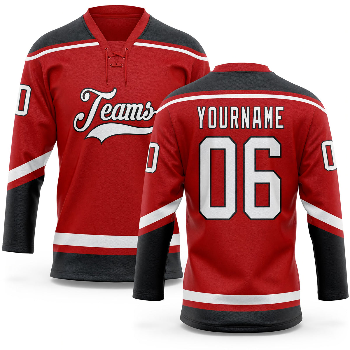Custom Red White-Black Hockey Lace Neck Jersey