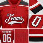 Custom Red White-Black Hockey Lace Neck Jersey detail
