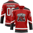 Custom Red White-Black Hockey Lace Neck Jersey photo 2