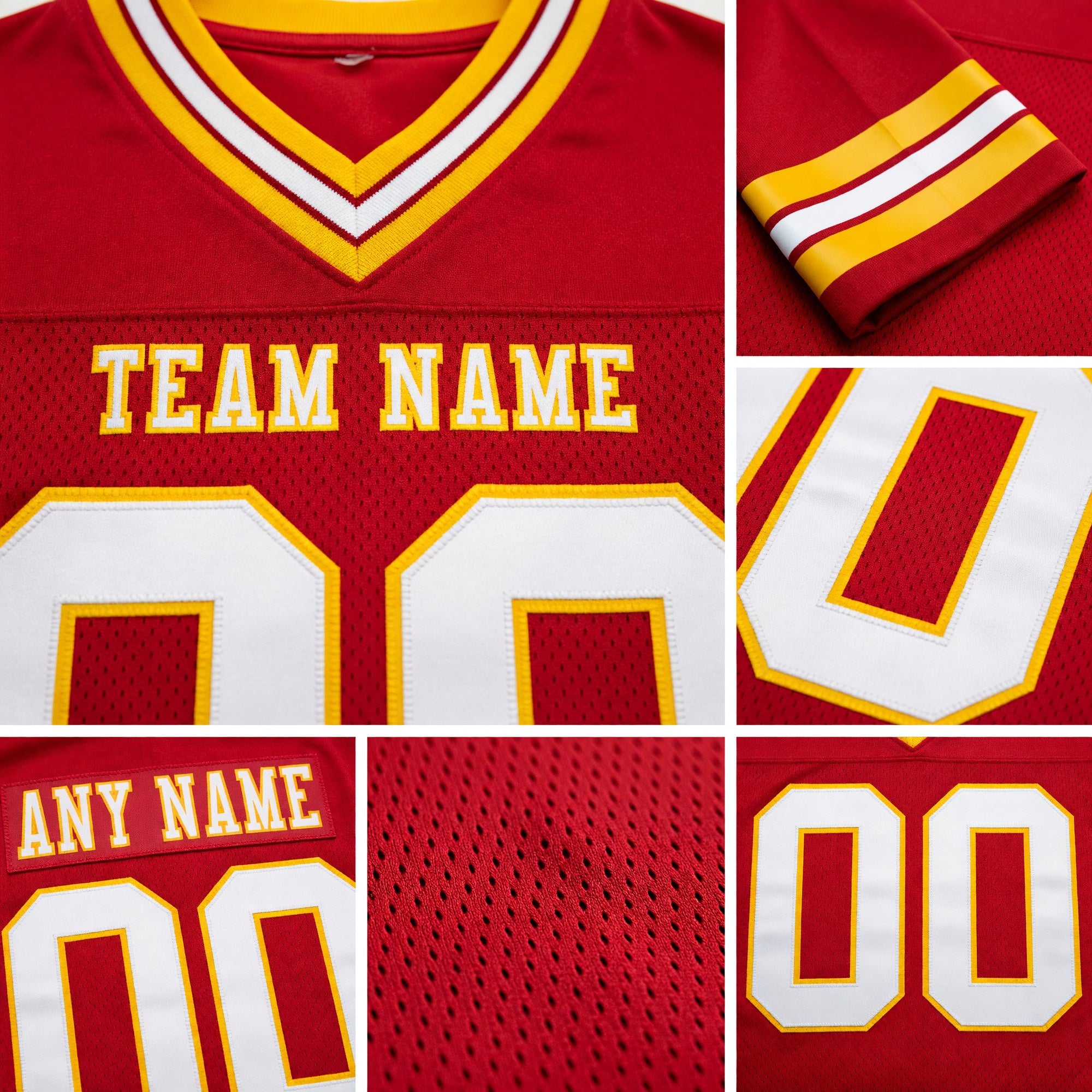 Custom Red White-Gold Authentic Football Jersey detail