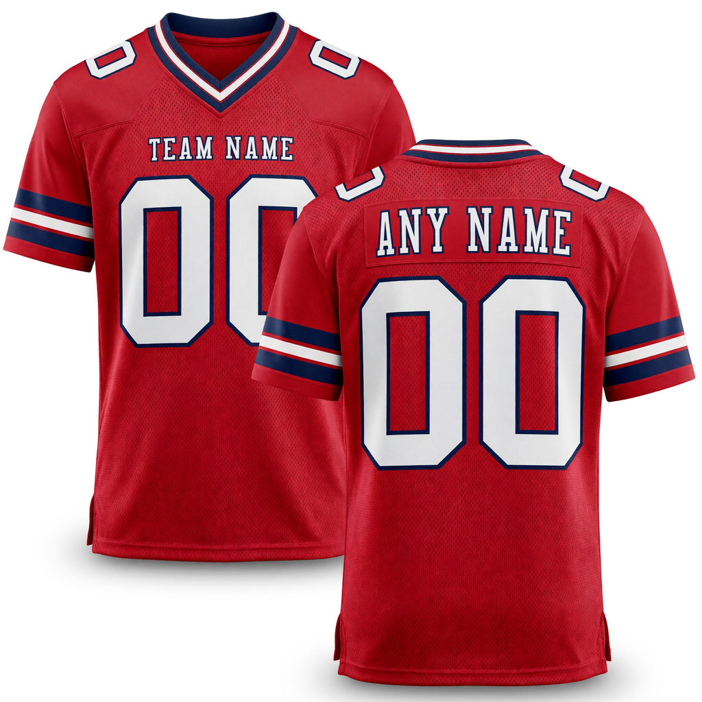 Custom Red White-Navy Authentic Football Jersey