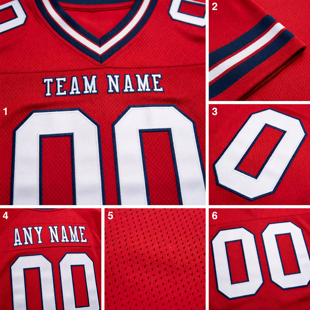 Custom Red White-Navy Authentic Football Jersey detail