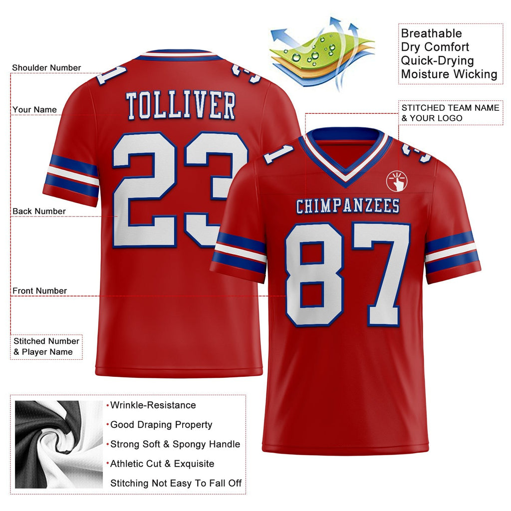 Custom Red White-Royal Authentic Football Jersey photo 2