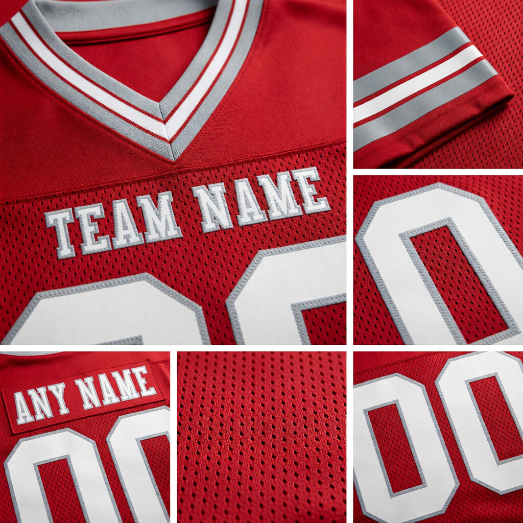 Custom Red White-Gray Authentic Football Jersey detail
