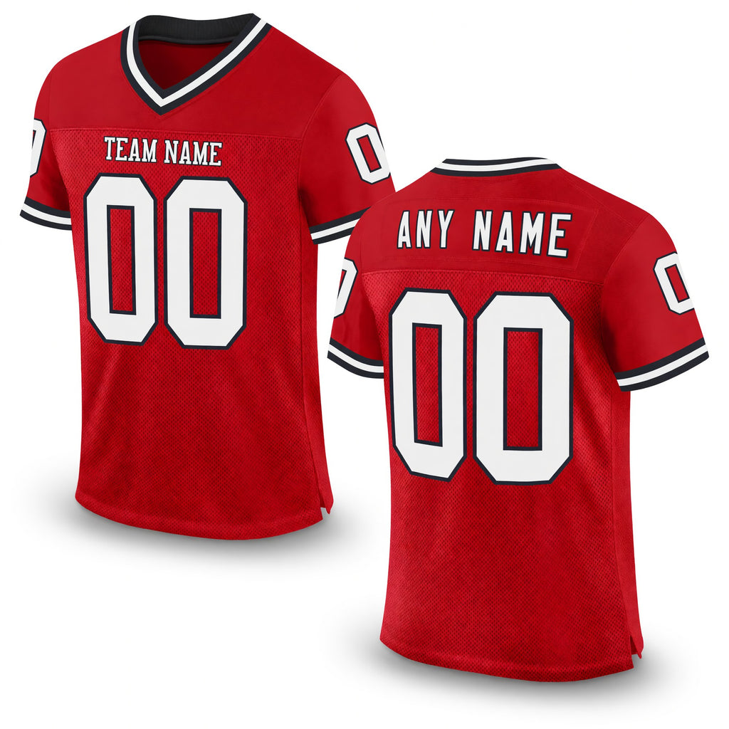 Custom Red White-Black Mesh Authentic Throwback Football Jersey