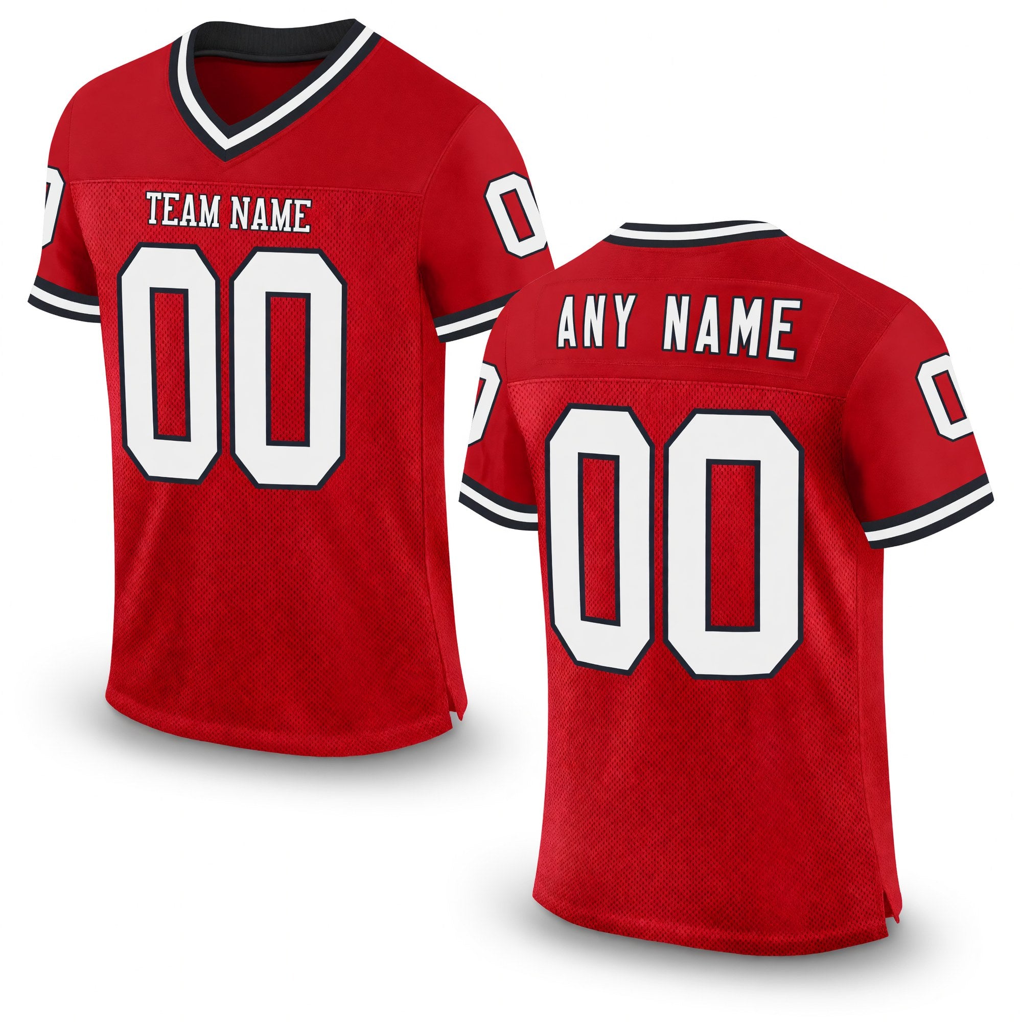 Custom Red White-Black Mesh Authentic Throwback Football Jersey