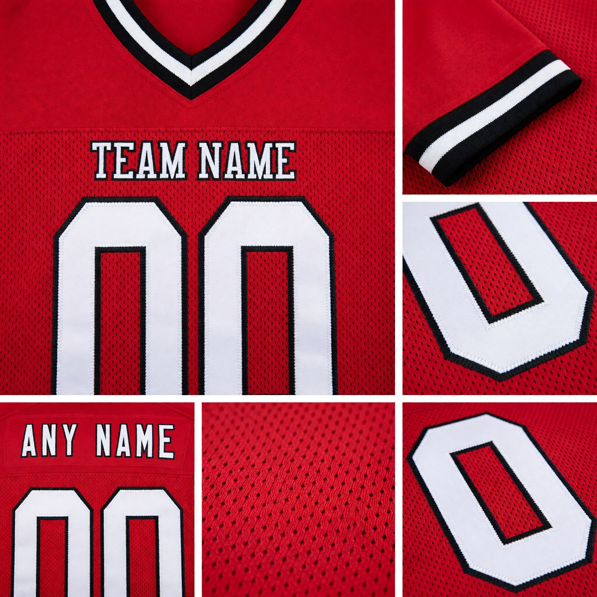Custom Red White-Black Mesh Authentic Throwback Football Jersey detail