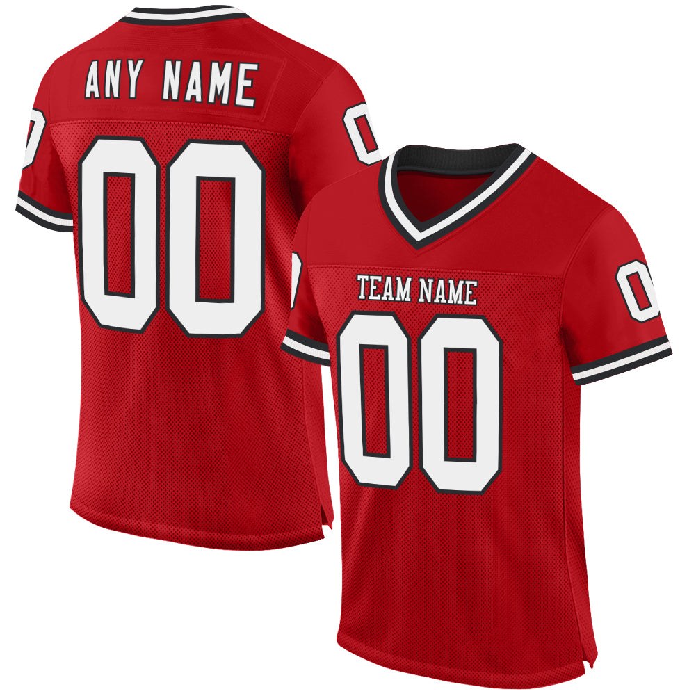 Custom Red White-Black Mesh Authentic Throwback Football Jersey photo 1