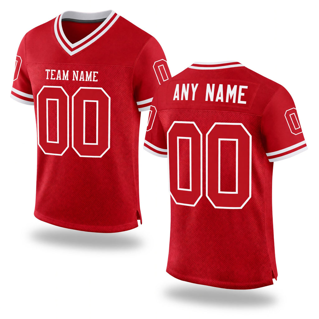 Custom Red White Mesh Authentic Throwback Football Jersey