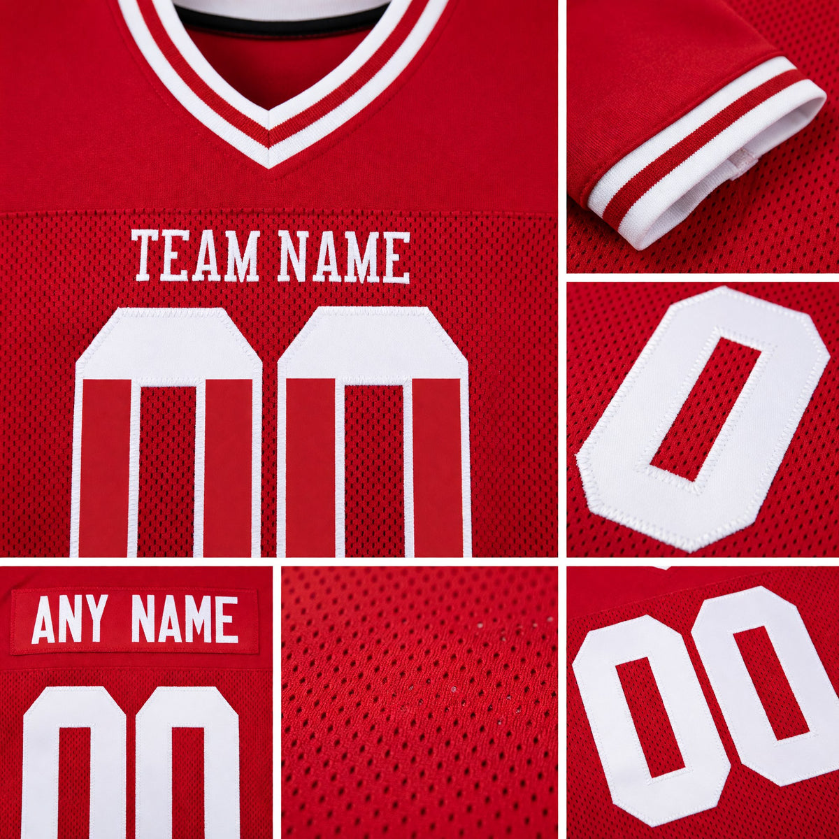 Custom Red White Mesh Authentic Throwback Football Jersey detail