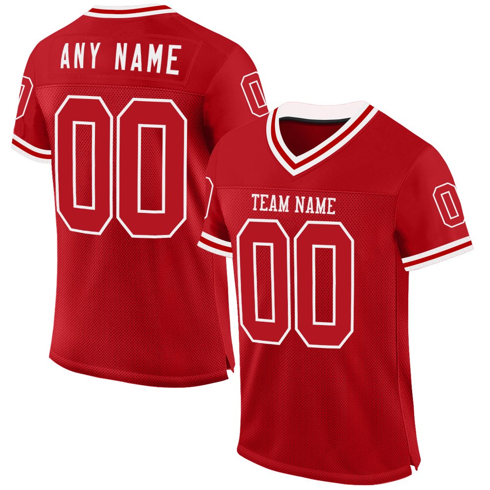 Custom Red White Mesh Authentic Throwback Football Jersey photo 1