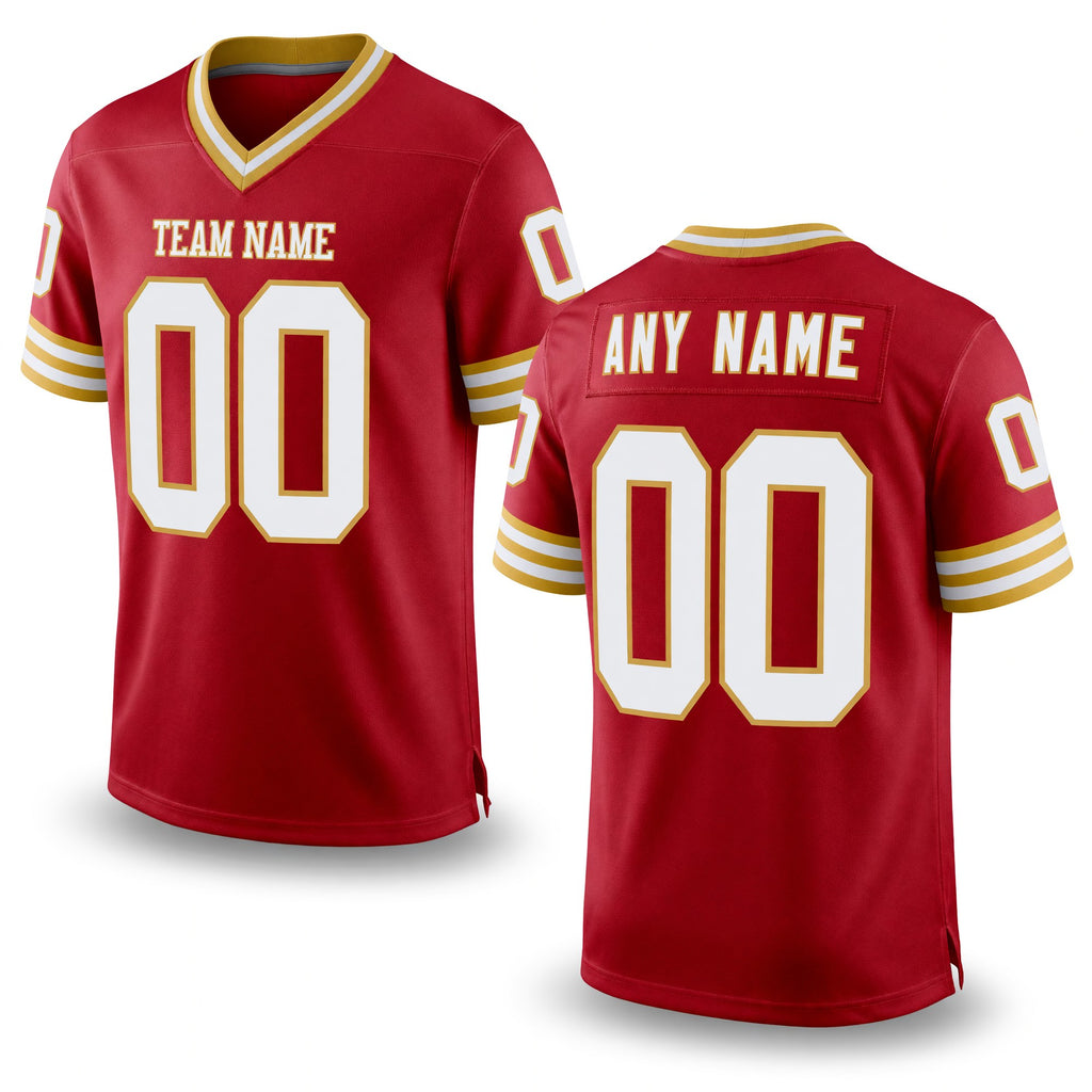 Custom Red White-Old Gold Mesh Authentic Throwback Football Jersey