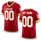 Custom Red White-Old Gold Mesh Authentic Throwback Football Jersey