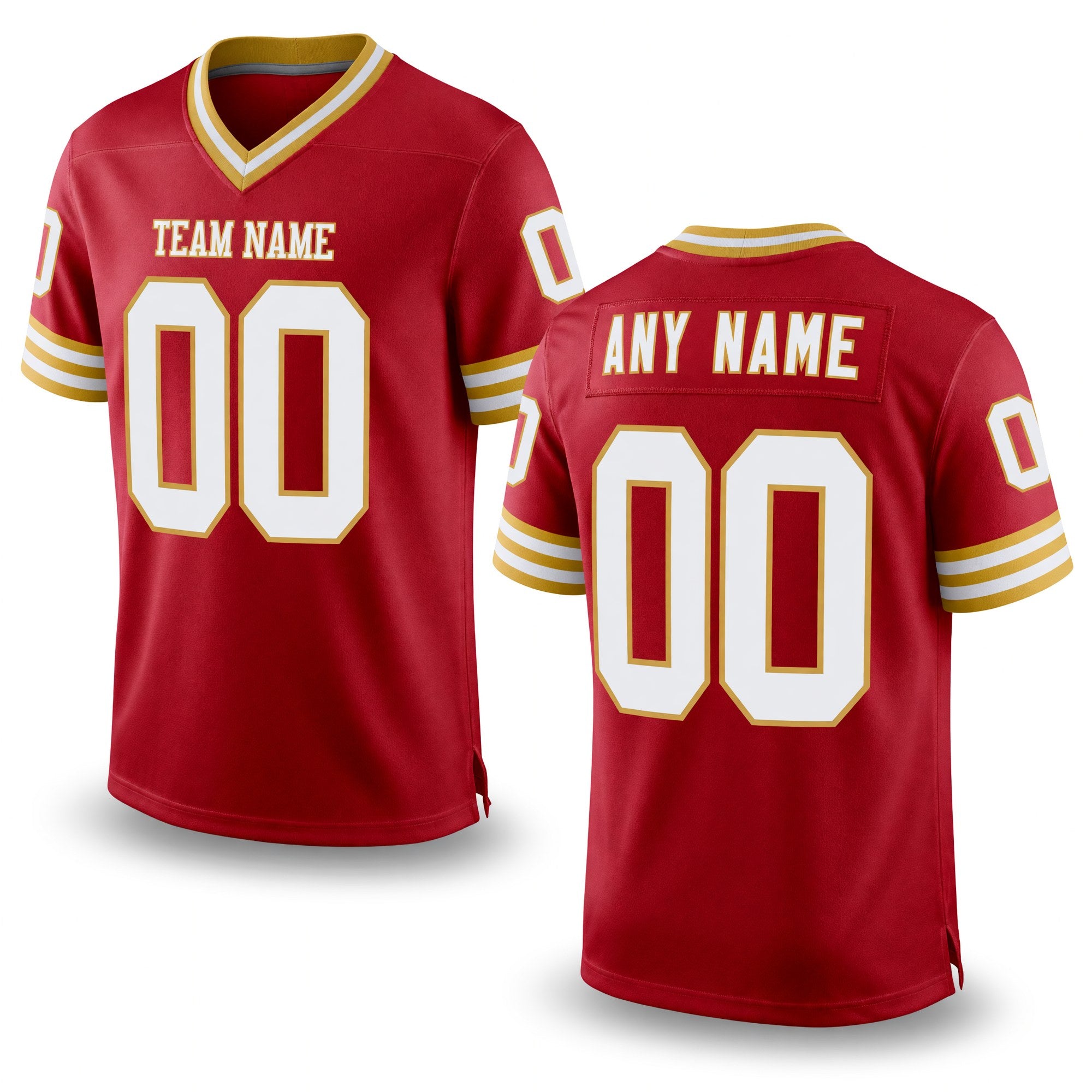 Custom Red White-Old Gold Mesh Authentic Throwback Football Jersey