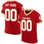 Custom Red White-Old Gold Mesh Authentic Throwback Football Jersey photo 1