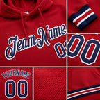 Custom Stitched Red Navy-White Sports Pullover Sweatshirt Hoodie detail