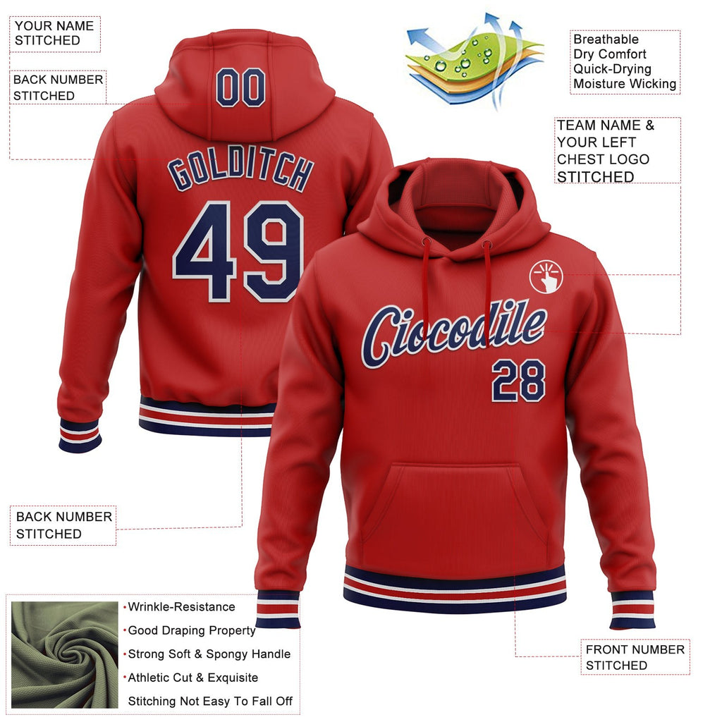 Custom Stitched Red Navy-White Sports Pullover Sweatshirt Hoodie photo 3